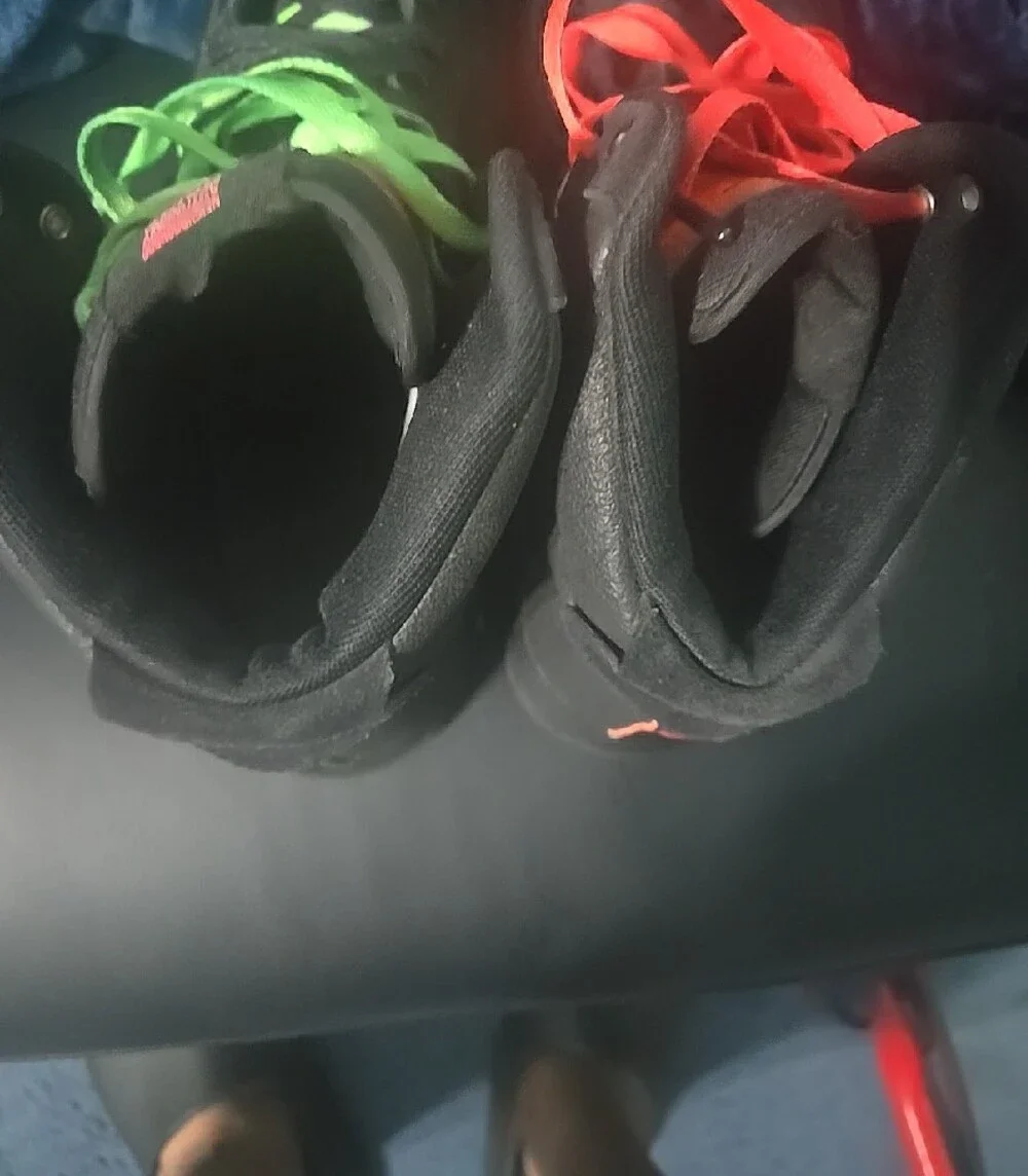 Mens Black High-Top Sneakers with Neon Orange & Neon Green Accents
